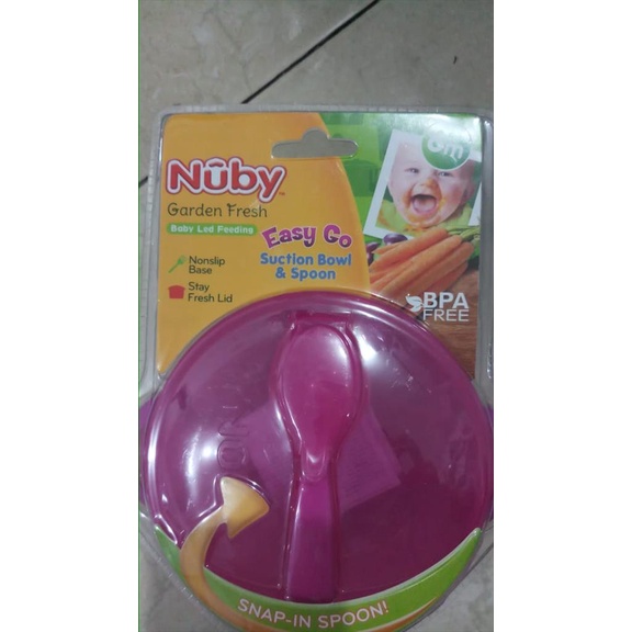 Nuby Suction Bowl N Spoon Lid/ Mangkok makan bayi suction -