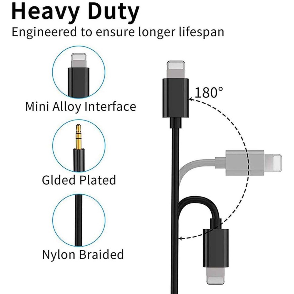 Aux Cable Lightning to 3.5mm Nylon Braid Support All iphone IOS