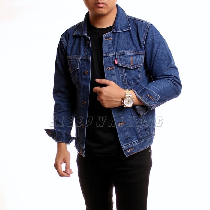 Jaket Jeans Pria Cowok Levis Army Maroon Hitam Biru Muda Pudar Tua