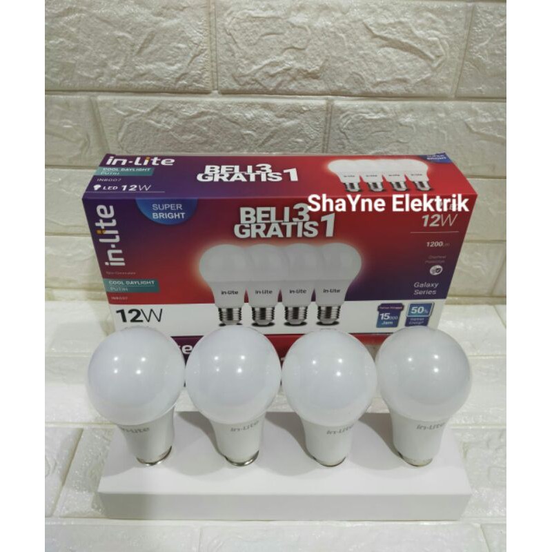 INLITE PAKET 3 GRATIS 1 -  LAMPU LED Bulb Bohlam 12W E27