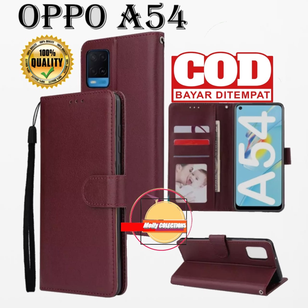 OPPO A54 LEATHER CASE FLIP UNTUK OPPO A54 -FLIP WALLET CASE KULIT OPPO A54 ) - CASING DOMPET-FLIP CO