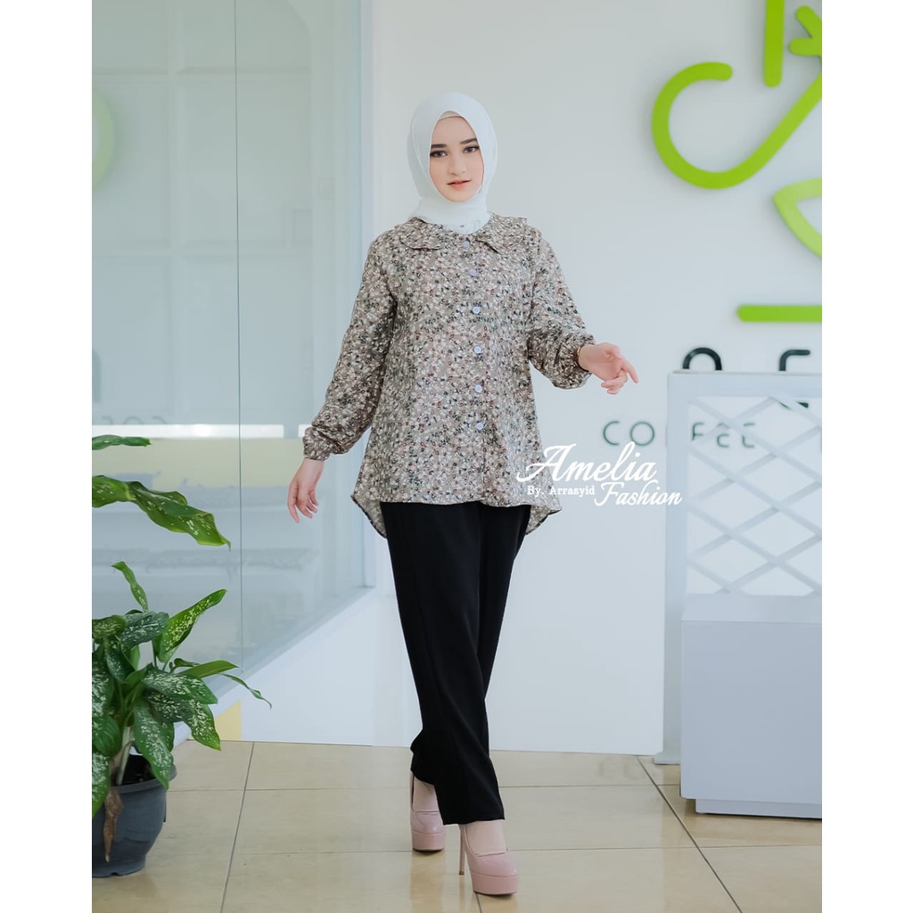 KEMEJA SET CELANA KERJA WANITA samira sakila arofa rania setelan one set tali pisah baju kerja wanita muslim muslimah ootd fashion hits modis motif bunga motif salur kotak kemeja blouse atasan