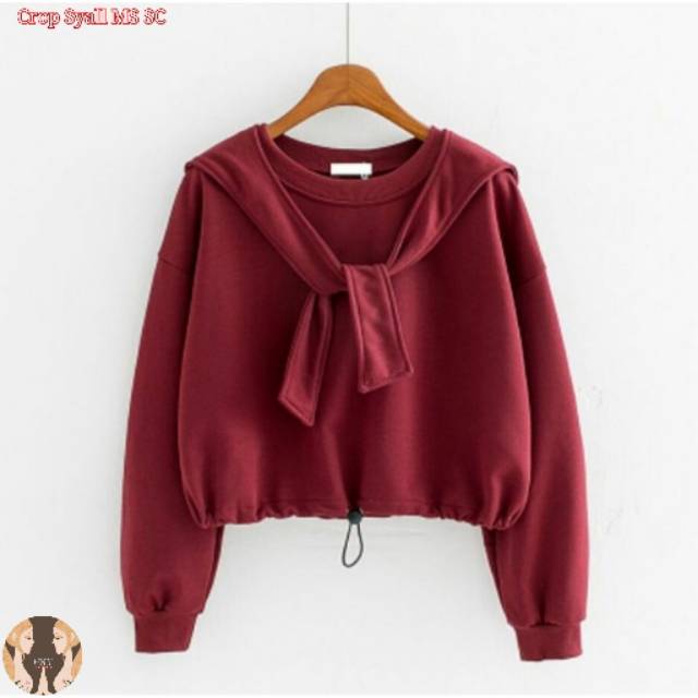 Crop Syall MS SC blouse blus Wanita Jepang Korea Trendy Modern terkini babyterry merah maroon
