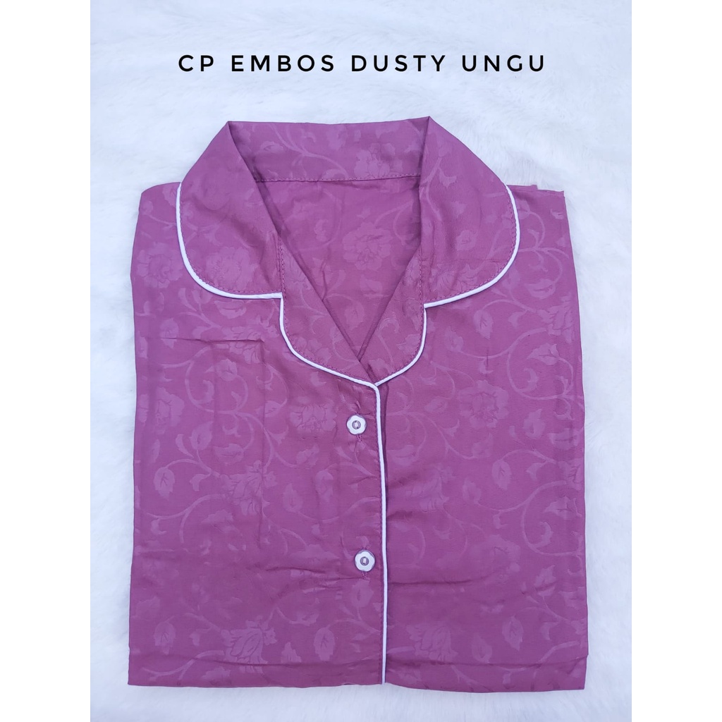 JNV Piyama CP Wanita Motif Satin Embos - Baju Tidur Saten Lengan Pendek - Bahan Satin Embos-Dusty purple