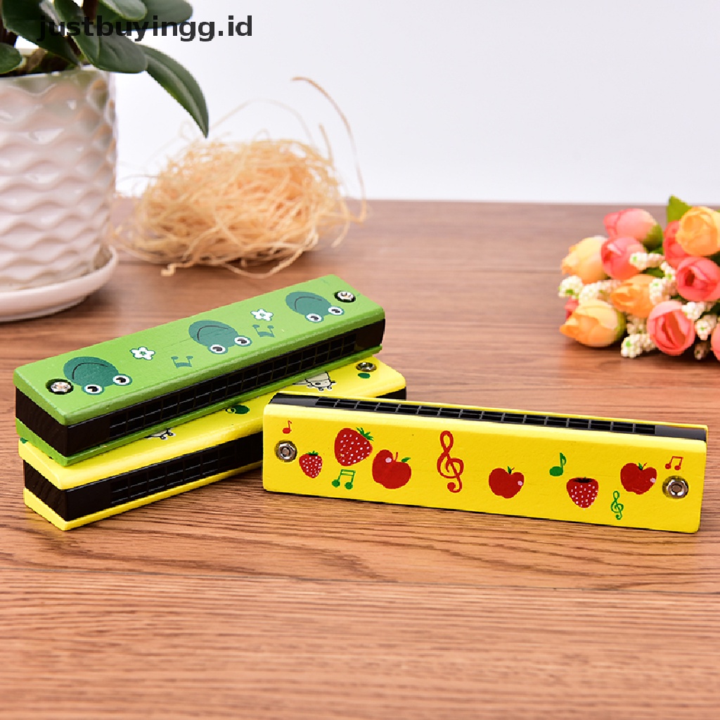 Justbuyingg.Id Harmonika Tremolo 16 Lubang Cover Kayu Multi Warna Untuk Mainan Edukasi Anak