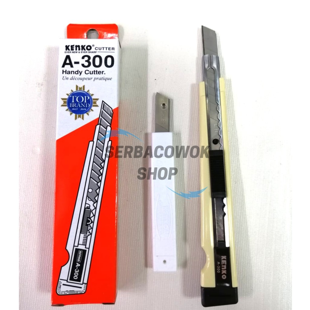 Paket Pisau Cutter KENKO A300 Kecil + Isi Cutter 1 pak Murah Tajam Cutting Knife Piso Kertas Kardus