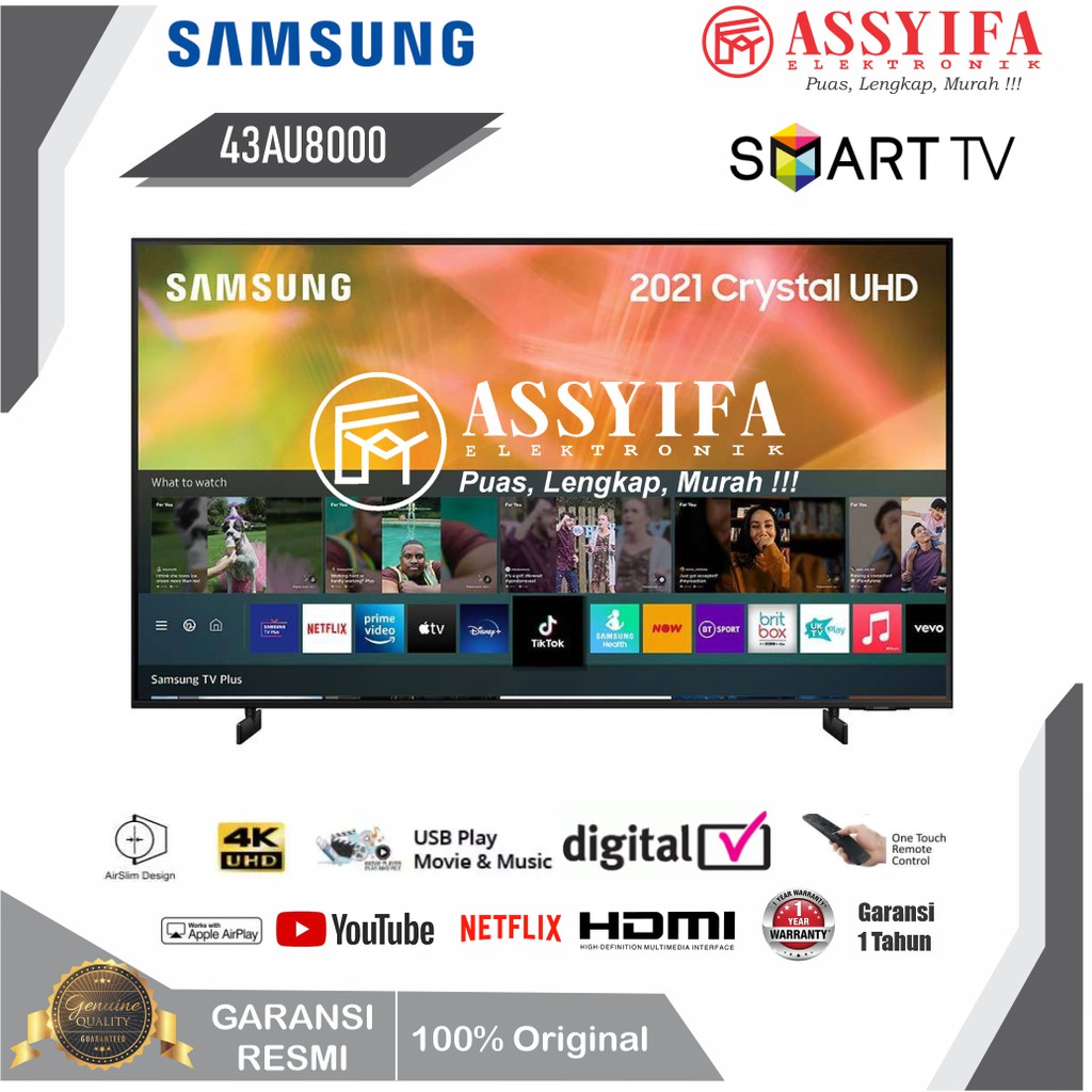 LED TV SAMSUNG 43 INCH SMART TV 4K 43AU8000 NEW GARANSI RESMI 100% ORI