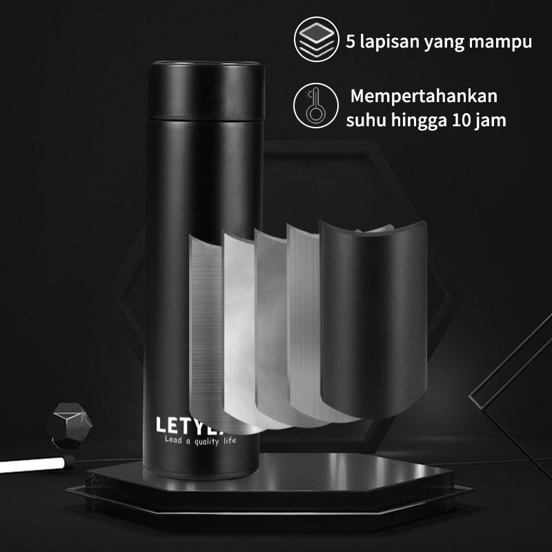 Letyeah &amp; Kaizenliving Botol Termos air panas 500ml / thermos suhu display LED 304 stainless tumbler air panas dingin