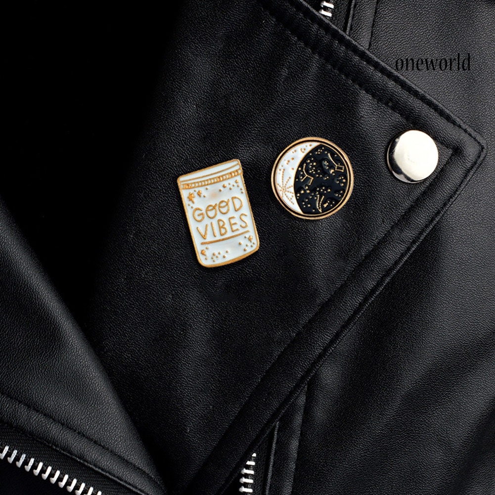 OW@ 2Pcs Brooch Pin Good Vibes Polaris Ursa Major Denim Jacket Coat Suit Badges