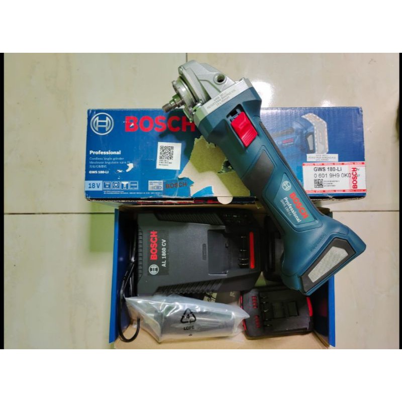 Mesin gerinda baterai cordless Bosch GWS180LI - 1 set lengkap