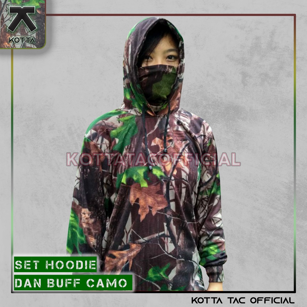 SET SETELAN BAJU KAOS HOODIE DAN BUFF CAMO - BAJU BERBURU CAMO - HOODIE CAMO PERBAKIN - TOPI CAMO - KAOS BERBURU