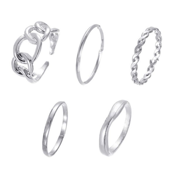 cincin set 5 pcs retro open geometric set ring jci066 (2J1)