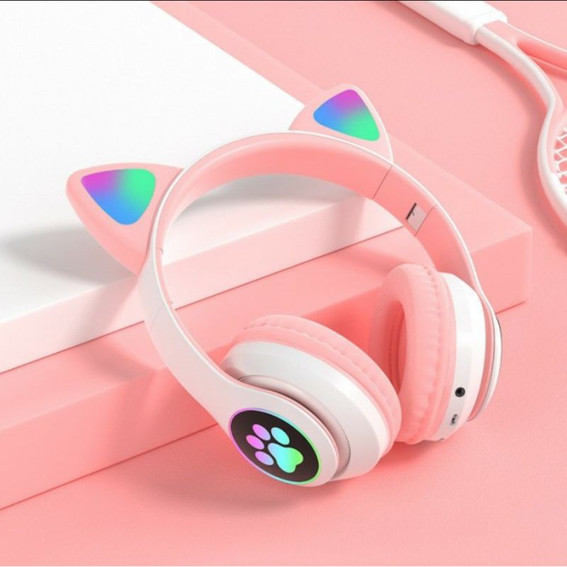 Headset Bleutooth Cat ear pink Headphone Cat Ear pink wireless bleutooth 5.0 mic