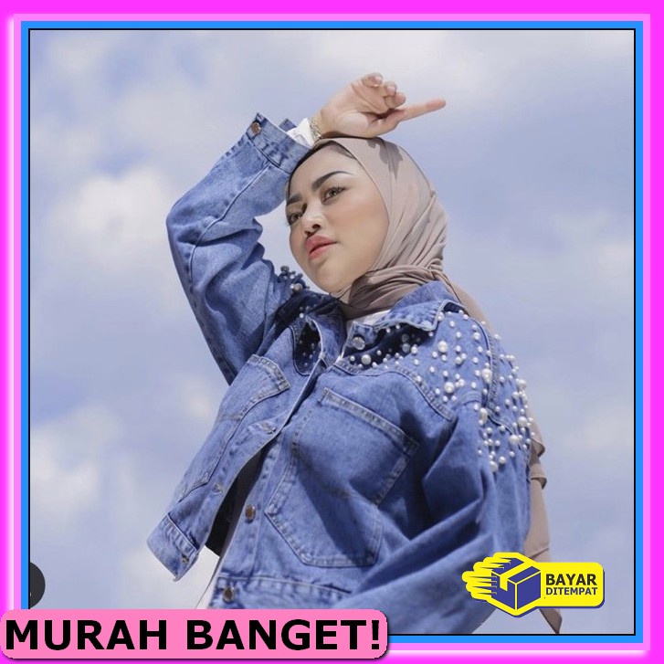 Ripped Jacket Jeans Crop - Jaket Jeans Jaket Crop Jeans Wanita Ro AN663 Amr Original - Pearl Pocke