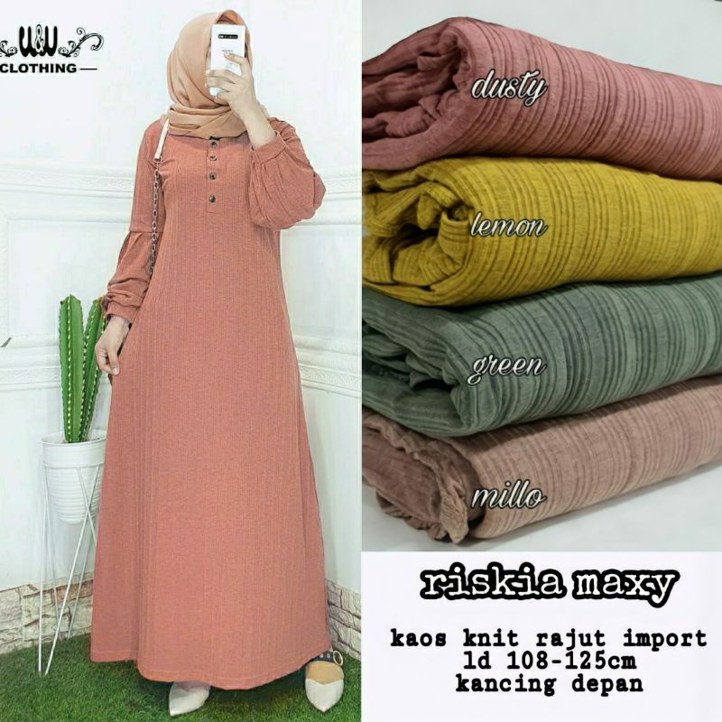 GAMIS DRESS HARIAN FALIA MAXY GAMIS WANITA BAHAN KAOS KNIT RAJUT IMPORT LD110-125cm FIT TO XL-Riskia Dusty