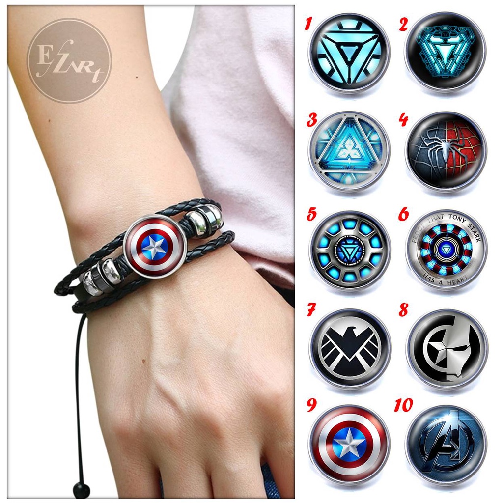 Gelang Custom Tema MARVEL Keren Kepang Multilayer Iron Man Heart Arc Avengers Captain America Shield Heroes