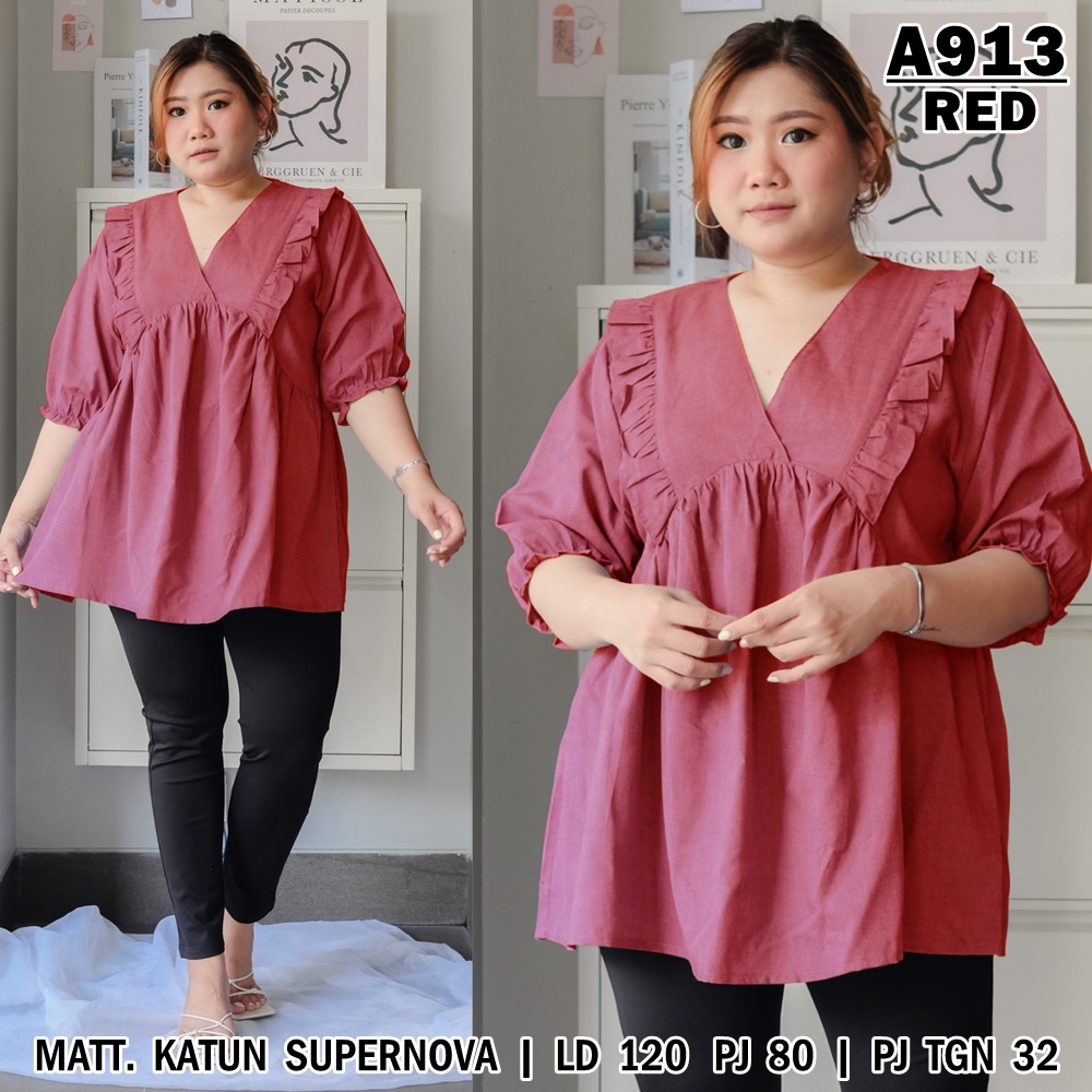 UNION11 - ATASAN JUMBO WANITA LD 120 / BLOUSE WANITA JUMBO / ATASAN JUMBO XXXL WANITA / BAJU JUMBO WANITA FATIN-RED