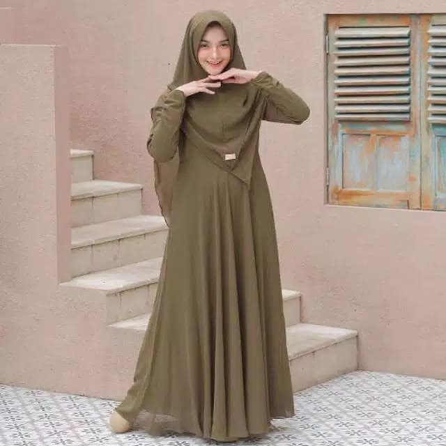 Promo GAMIS MUSLIM AULIA SYARI MURAH DRESS MUSLIMAH BARU BAJU CEWEK BROKAT - Army, L Berkualitas