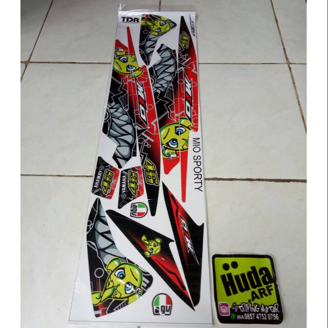 striping/lis/sticker variasi mio sporty/lama/smile "SHARK" merah-biru-hitam-putih
