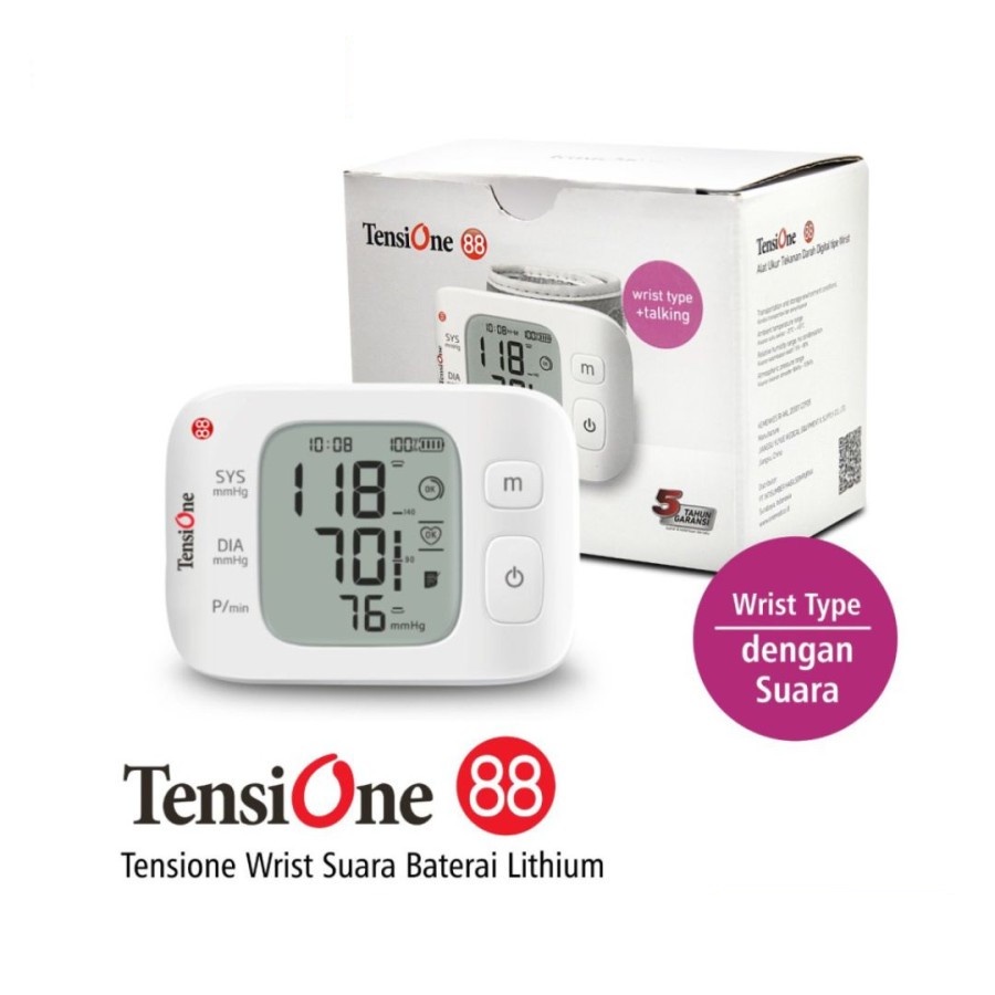 Onemed | TensiOne Wrist 88 Suara + Rechargable | Tensimeter Digital