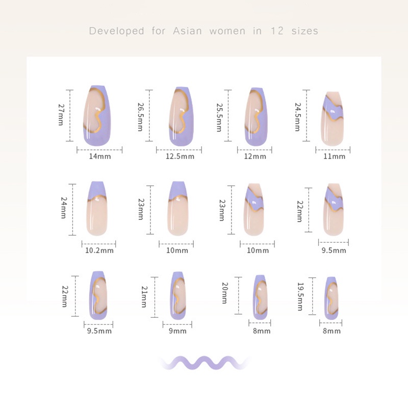 24pcs / Kotak Kuku Palsu Panjang Warna Ungu Muda
