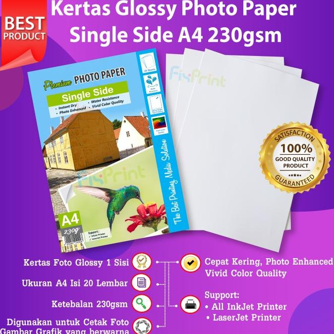 

Diskon KERTAS FOTO GLOSSY A4 230GSM PHOTO PAPER GLOSSY SINGLE SIDE 20 LEMBAR Diskon