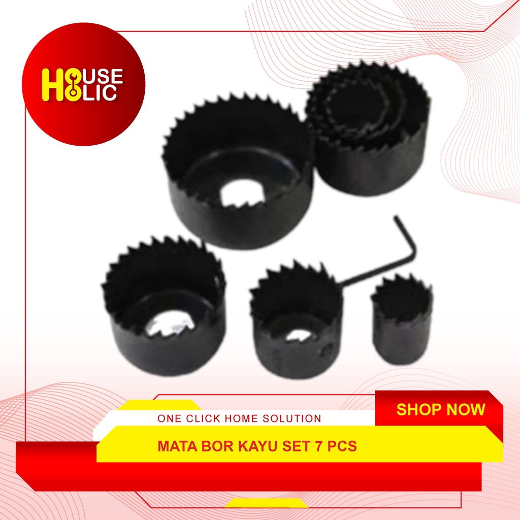 Holesaw Kit Set 7 Pcs / Hole Saw Set Mata Bor Pelubang Kayu