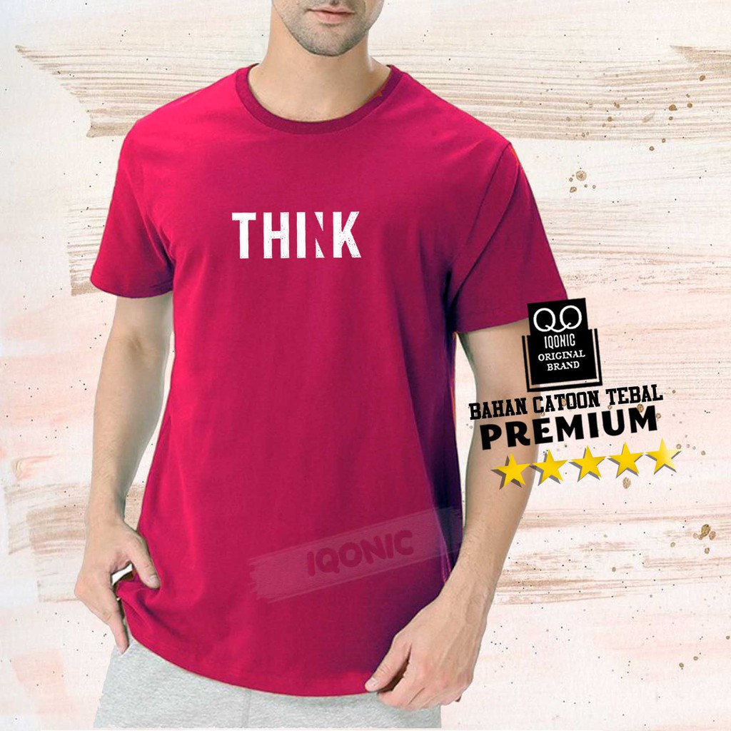 Brother Store Kaos Distro Pria - KAOS COWOK - Kaos Kata Kata Keren - THINK Text Putih