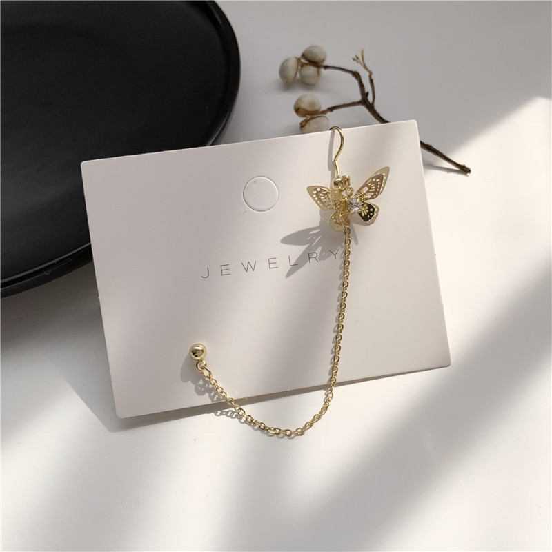 1pc Anting Rantai Klip Bentuk Kupu-Kupu Bahan S925 Silver Needle Gaya Korea Untuk Wanita