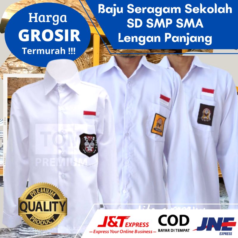 Jual GROSIR Baju Seragam Sekolah SD SMP SMA Putih Bedge Bordir Lengan ...