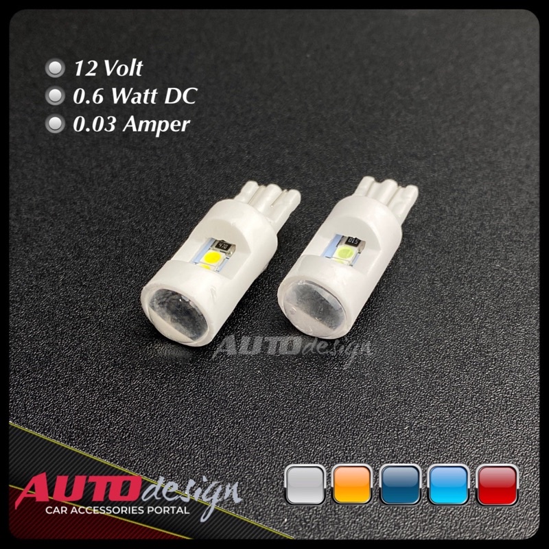 Lampu Led T10 W5W Mobil Motor Chip 3030 - 6 Mata Lensa Cembung Ceramic Super Bright