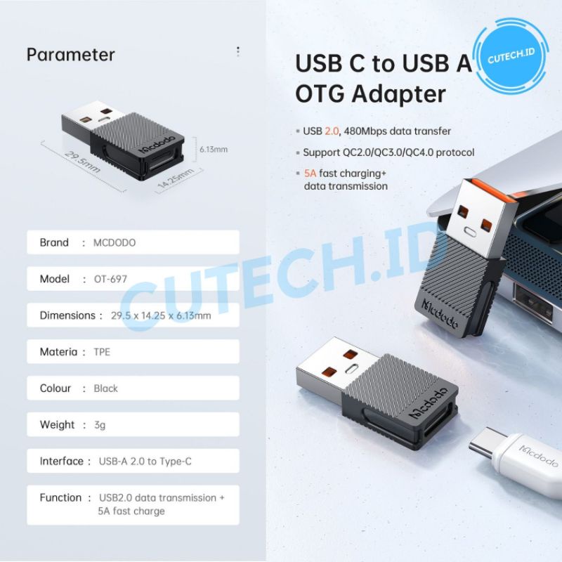 MCDODO USB TYPE C TO USB A ADAPTER CONVERTER OTG 5A