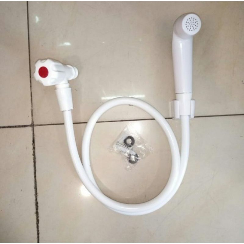 Paket jet shower + stop kran plastik putih / kran jet shower