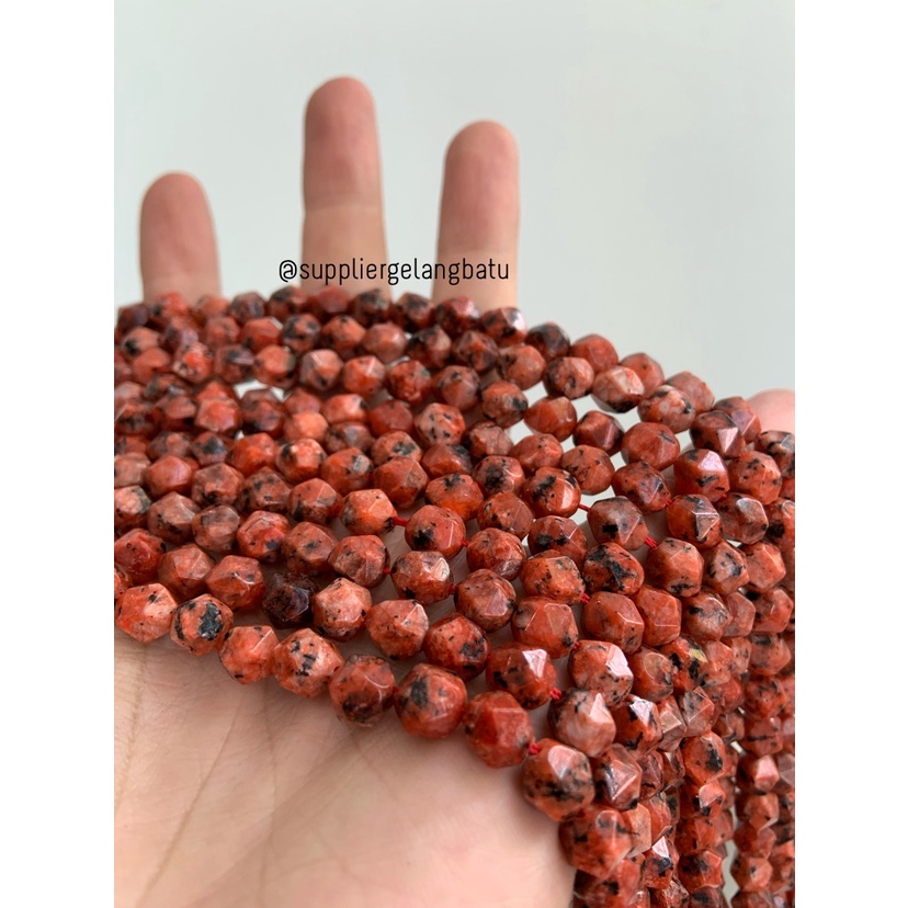 batu hexagon Stone 8mm orange rhodonite CHALCEDONY akik oren natural