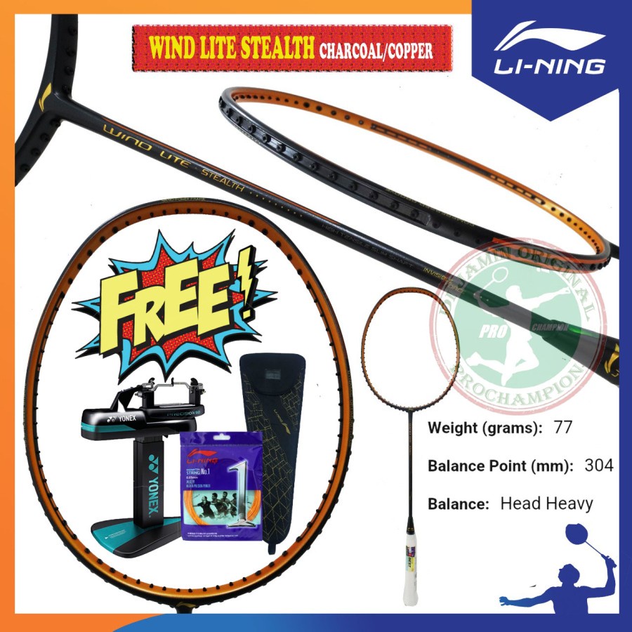 Lining Wind Lite Stealth 77 Gram Raket Badminton Original