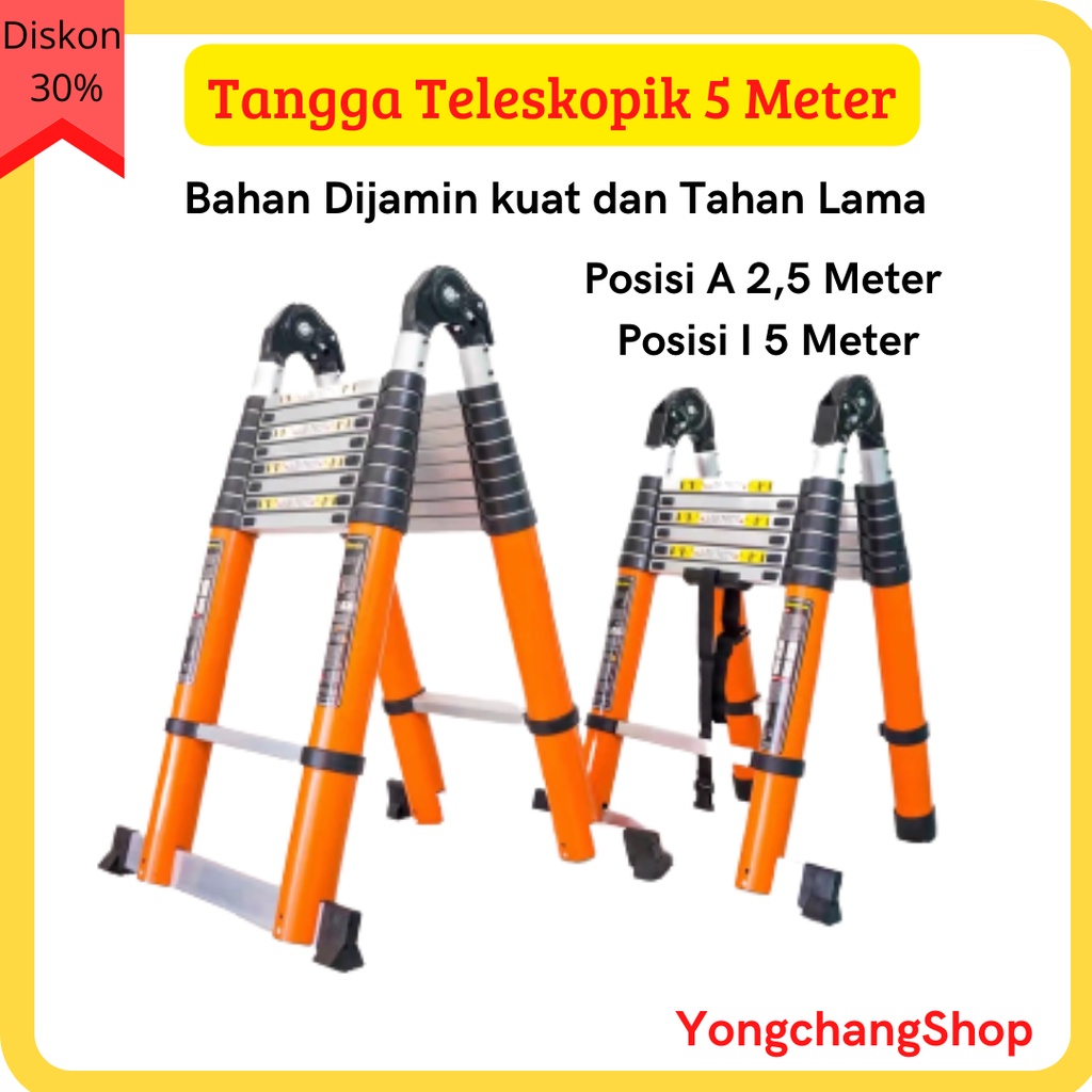 Tangga Lipat Aluminium Teleskopik 5 M Double Telescopic Ladder 5 M / tangga Double / tangga Alumuniu