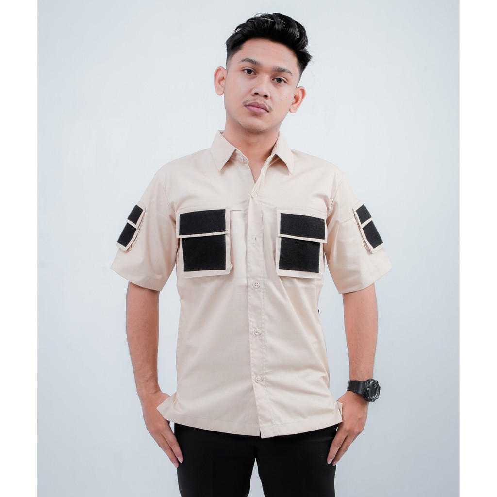 [BISA COD] KEMEJA TACTICAL PRIA LENGAN PENDEK / BAJU TACTICAL LENGAN PENDEK / KEMEJA TACTICAL CREAM
