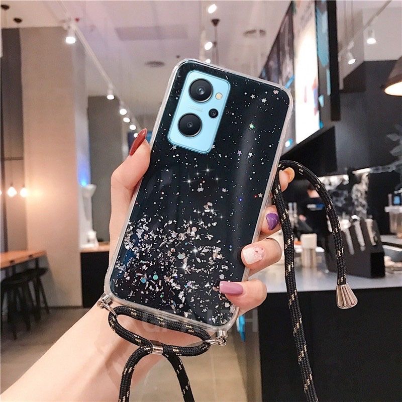 Case Tali Nagita Tealme 9i/Oppo A36/A76 Lanyard Glitter Gantungan