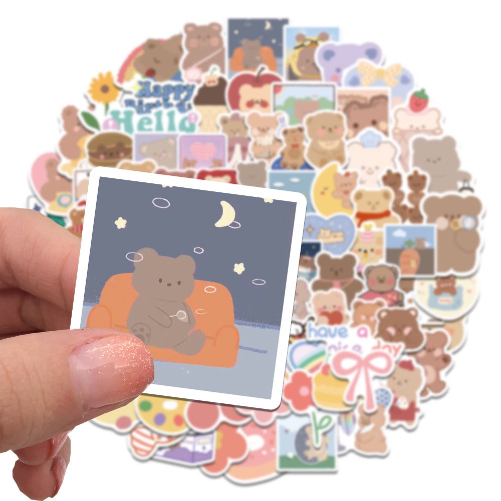 【COD Tangding】102pcs / Set Stiker Graffiti Kartun Beruang Gaya Korea Anti Air Untuk Dekorasi Koper / Motor / Notebook