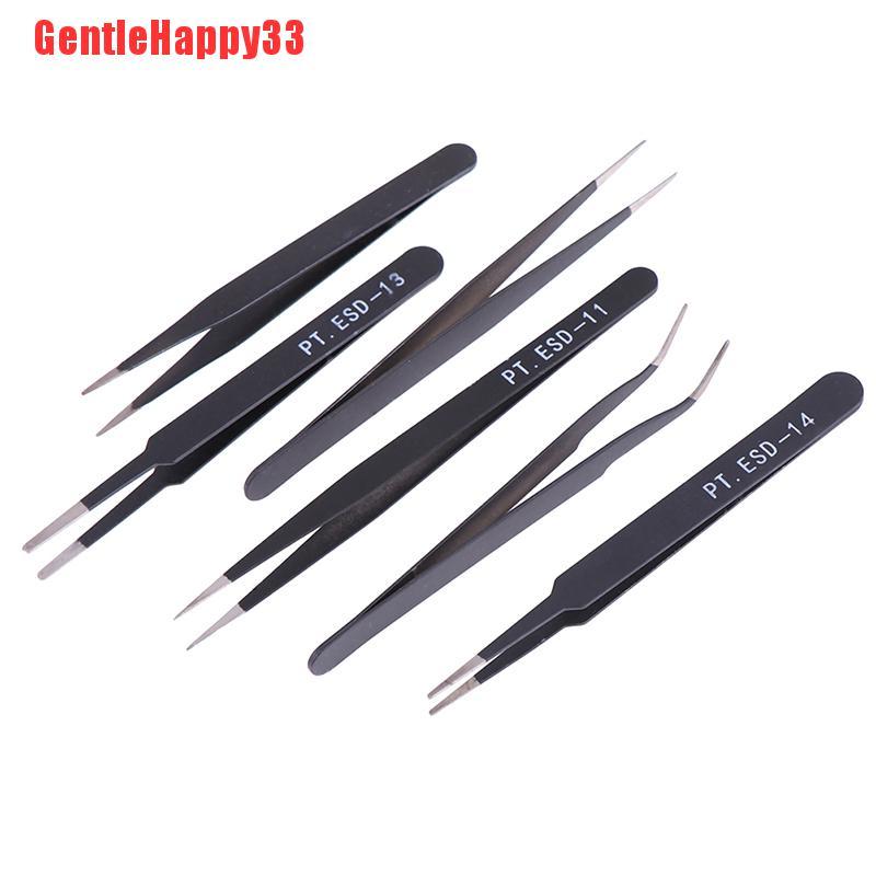 Gentlehappy 6pcs/set Pinset Lurus/Lengkung Anti Statis Esd Untuk Alat Perbaikan