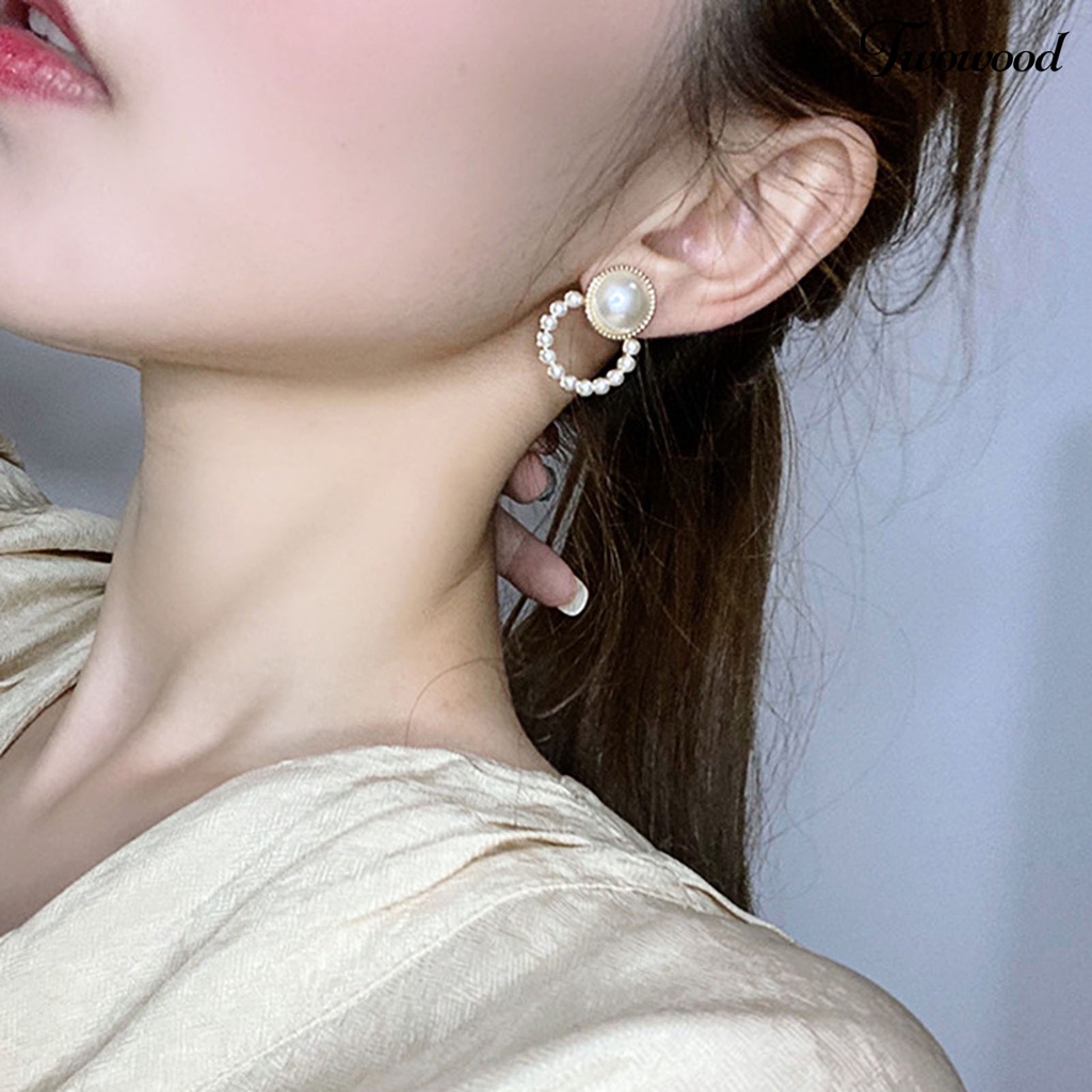 Anting Stud Mutiara Berlian Imitasi Bentuk Geometris Untuk Hadiah Wanita