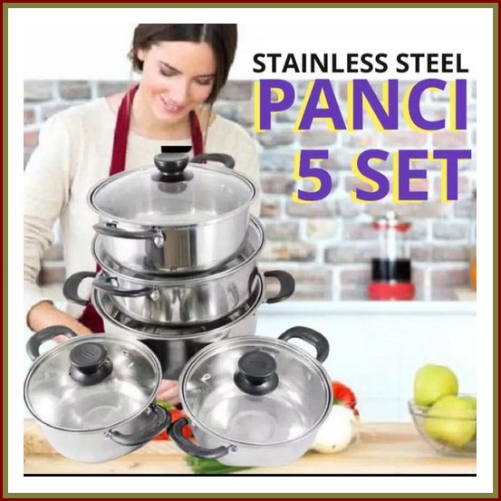 Panci Set Vicenza Easy Set Cooking Pan V707 Anti Lengket - Merah Panci Set5 Pcs Tutup Kaca Panci Se