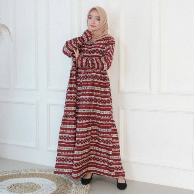 Calamary Dress Wolfis Motif / Homey Dress Wanita Muslimah