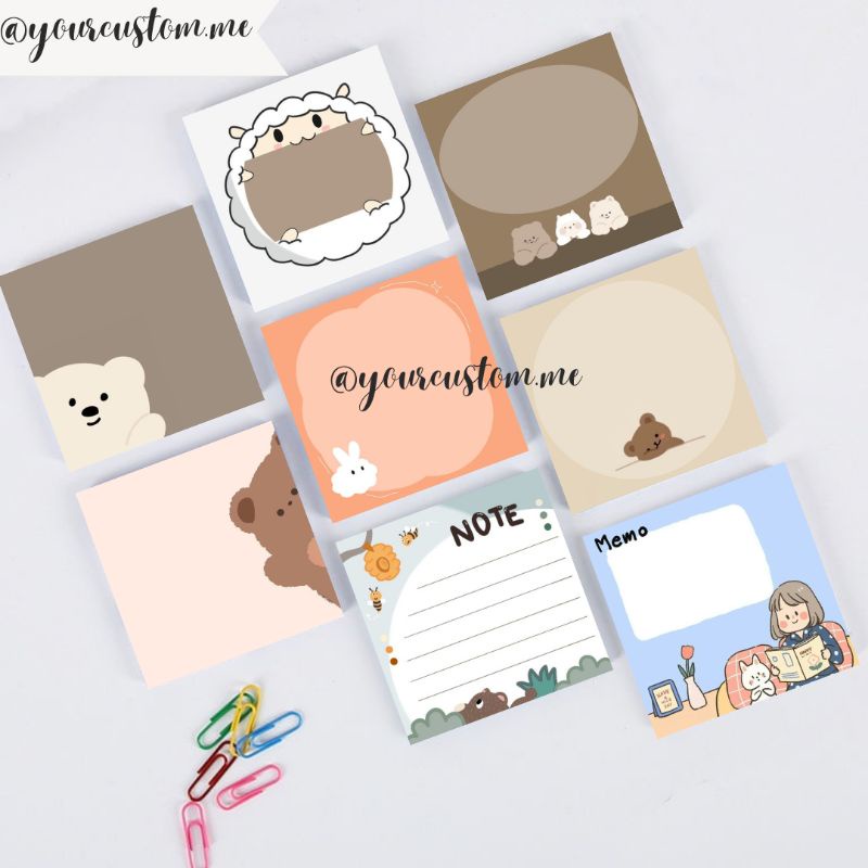 

IDE BISNIS 50 Lembar Note / Memo Pad Gambar kartun Untuk Sekolah, journaling. Bisa custom foto