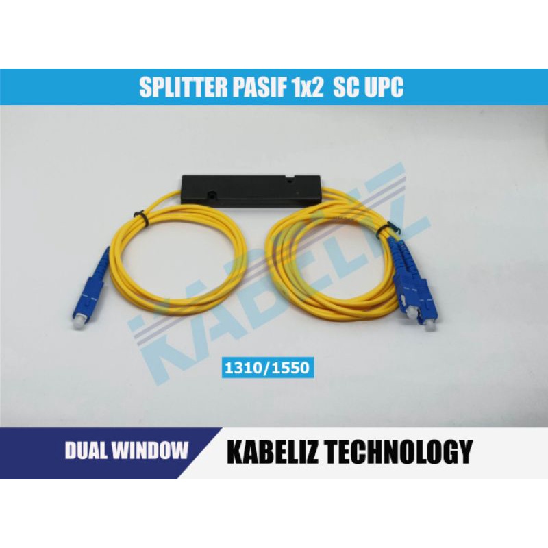 Splitter ratio ftth fiber optic 1x2 1*2 1:2 1/2 spliter rasio murah berkualitas yellow