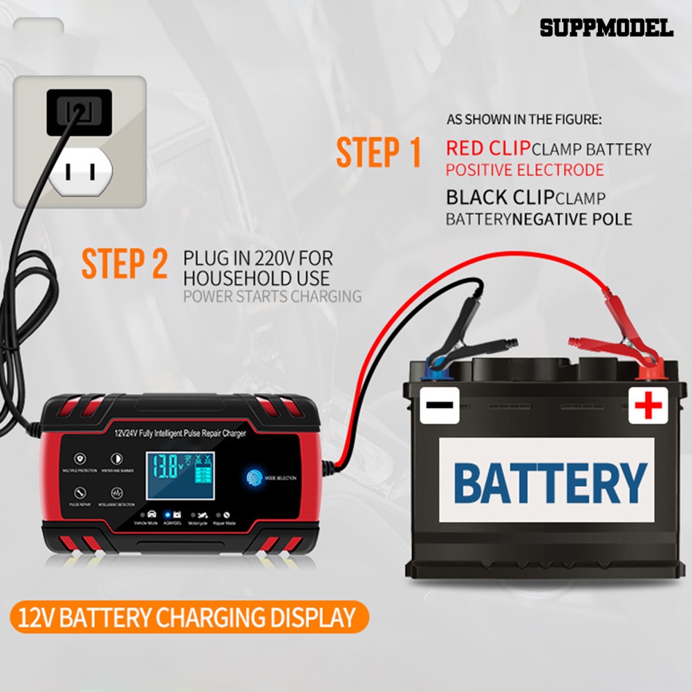 Charger Power Baterai Mobil 12 / 24V Dengan Display LCD