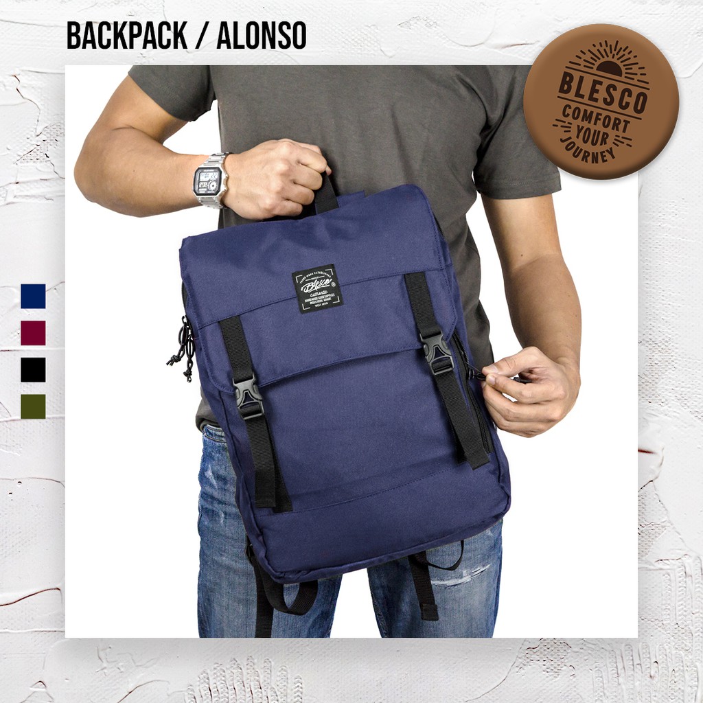 Tas Punggung Pria Warna Navy - Blesco Alonso Ransel Kuliah Tas Laptop 14 inch