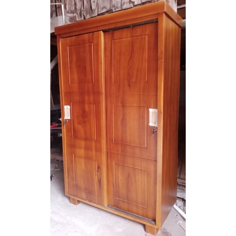 lemari pakaian/baju kayu jati asli pintu 2 sliding