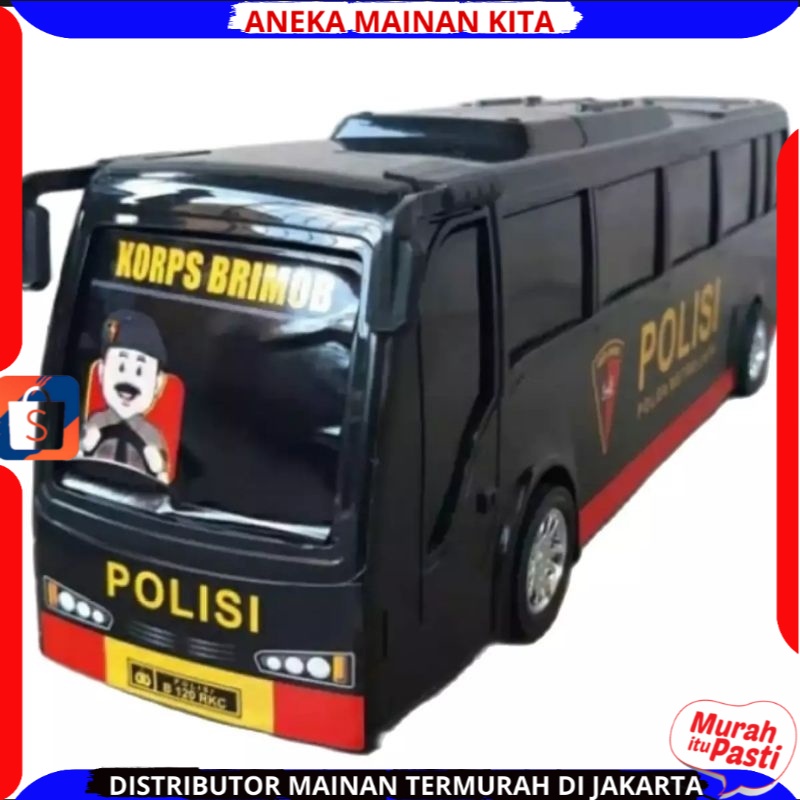 ( BISA COD ) PROMO mainan Mobil Bis Bus polisi panjang dan besar Plastik mainan anak laki laki / mobil SIM keliling bisa Pull and Go