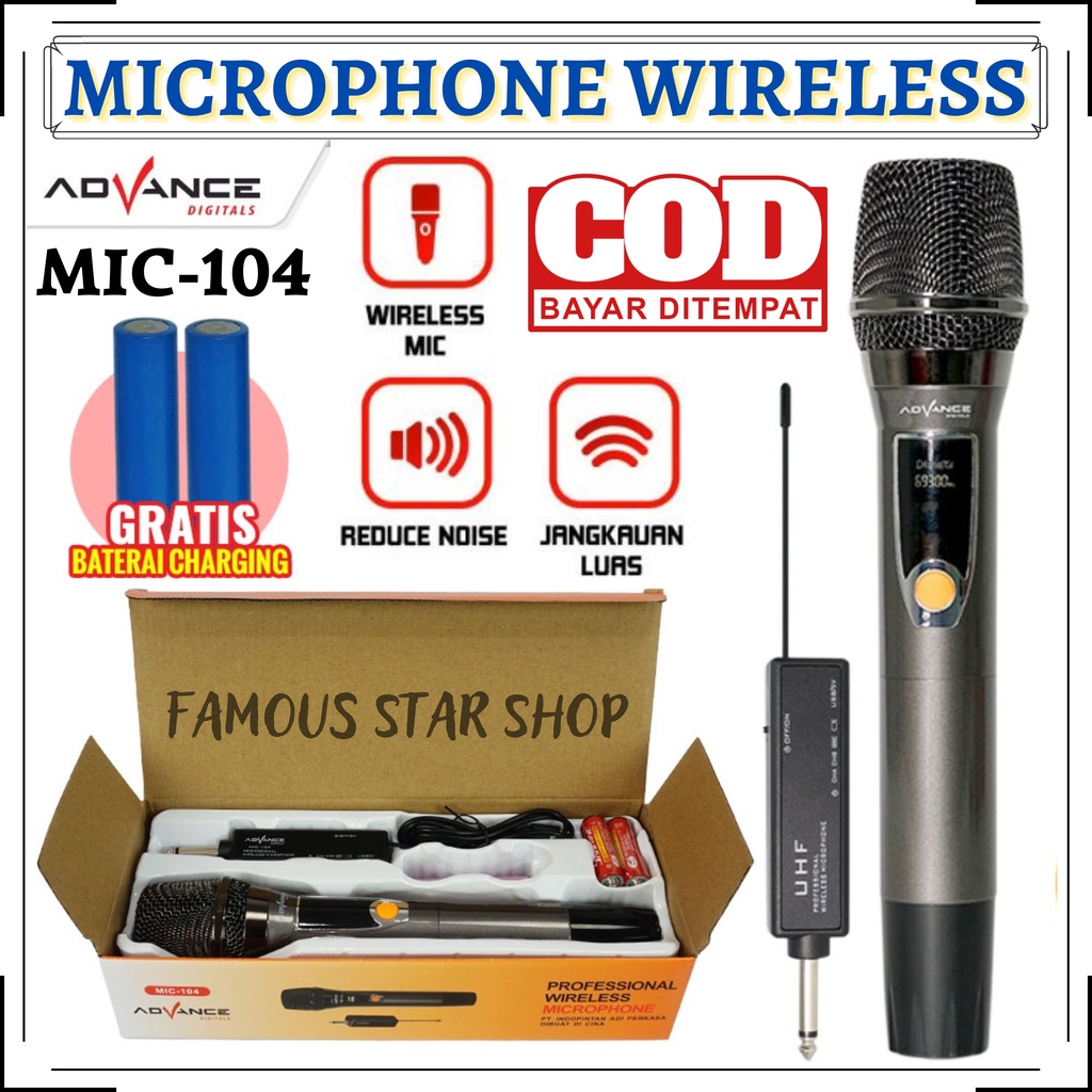 Mic Wireless Advance MIC 104 Original Microphone Vocal Original USB and Jack Tanpa Kabel Suara Jernih - BISA COD ~ FMS